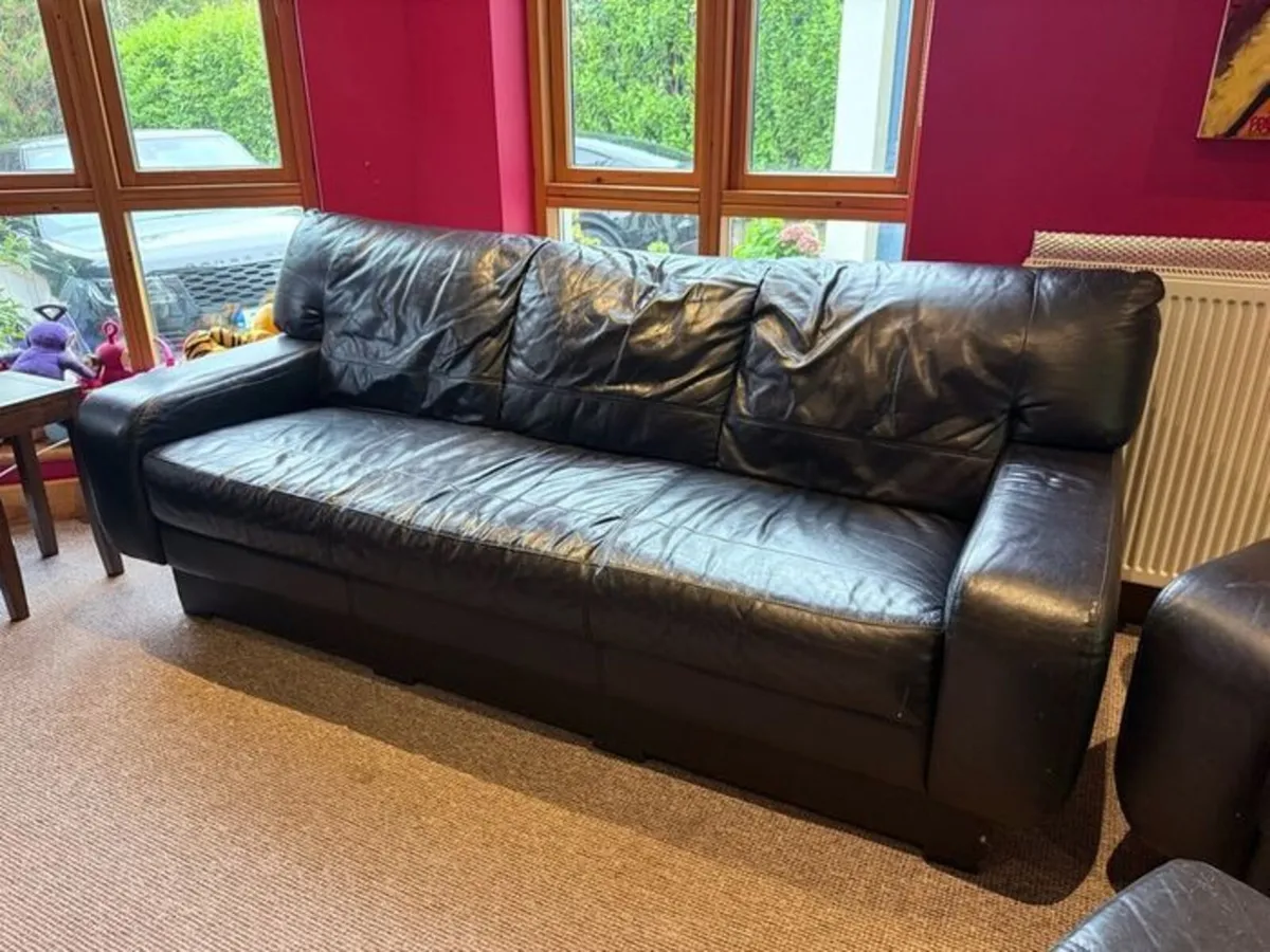 DFS Black Leather 4 Piece Sofa Suite - Image 2