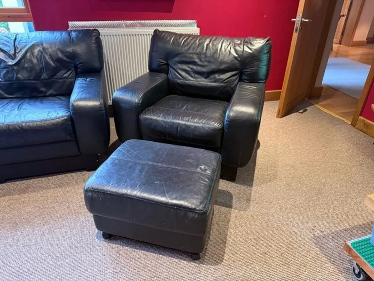 DFS Black Leather 4 Piece Sofa Suite - Image 3