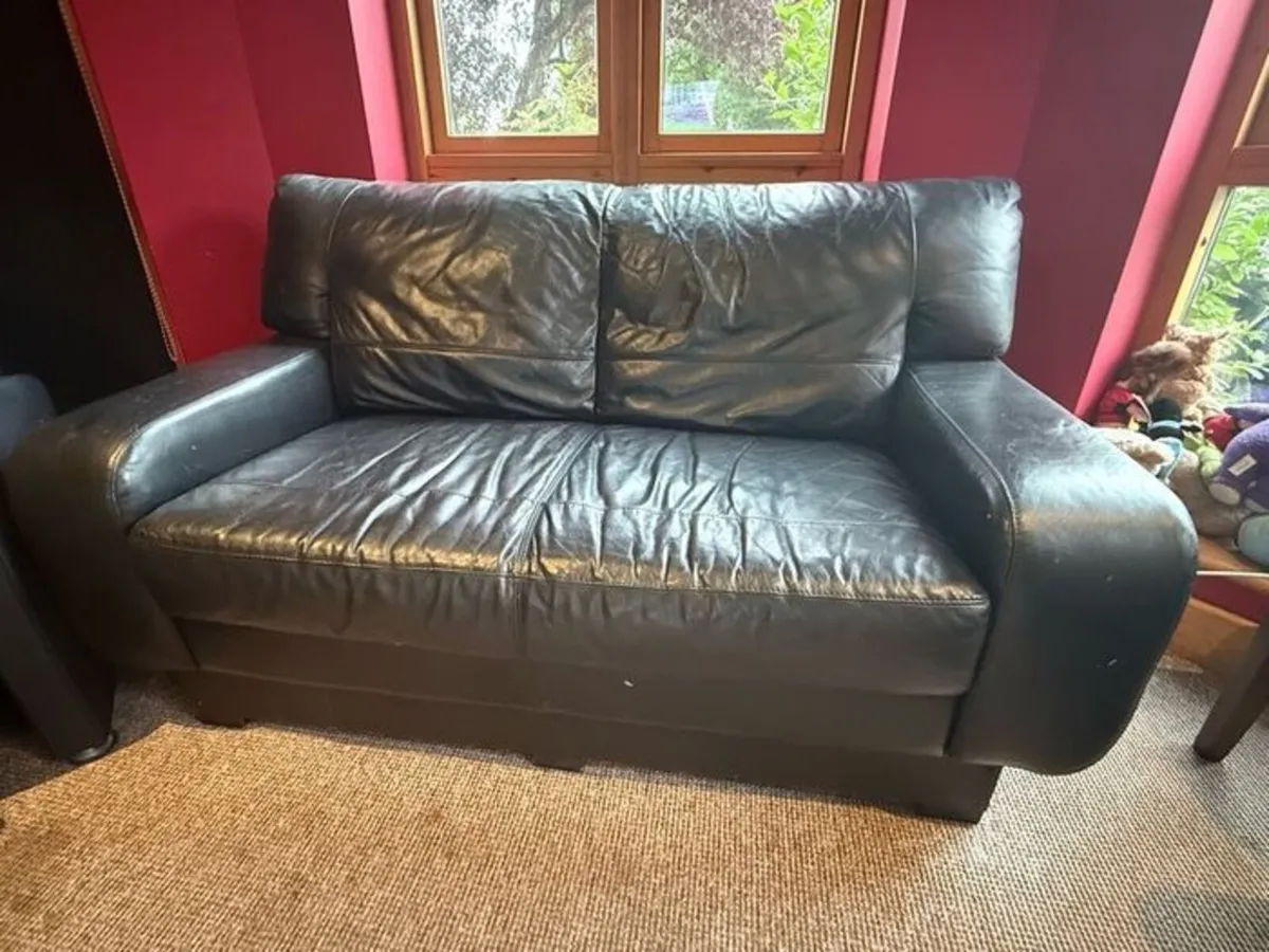 DFS Black Leather 4 Piece Sofa Suite - Image 4