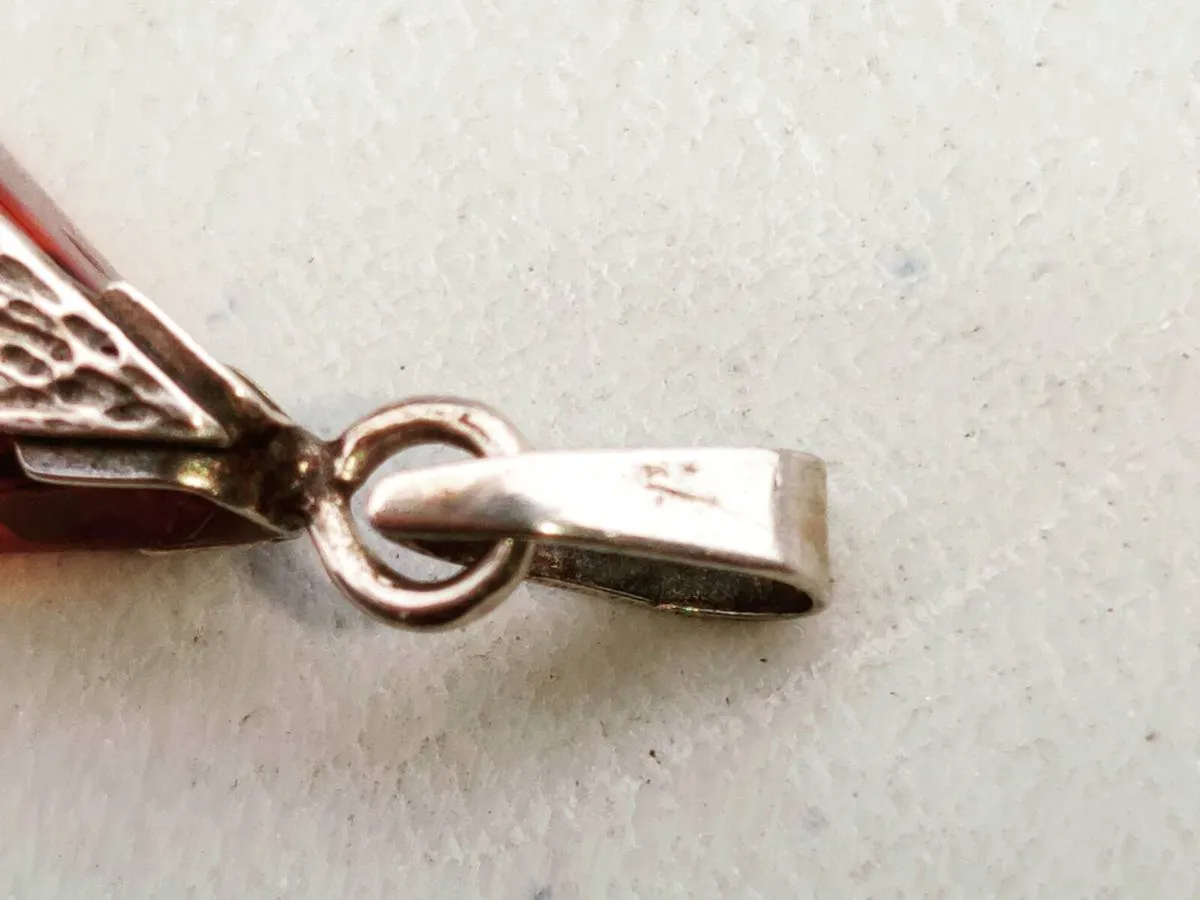 DEEP RED AMBER PYRAMID, 925 Silver UNISEX Pendant - Image 2