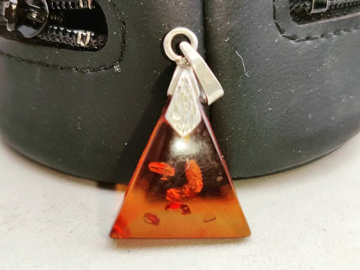 DEEP RED AMBER PYRAMID, 925 Silver UNISEX Pendant - Image 1
