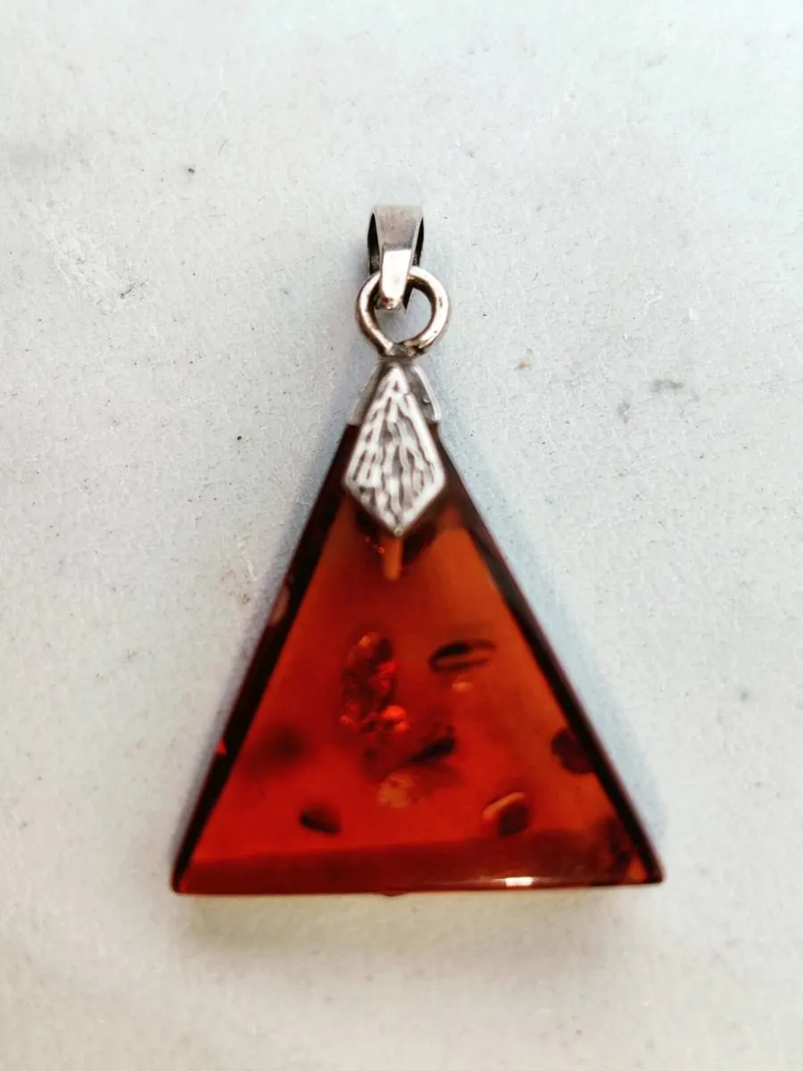 DEEP RED AMBER PYRAMID, 925 Silver UNISEX Pendant - Image 3