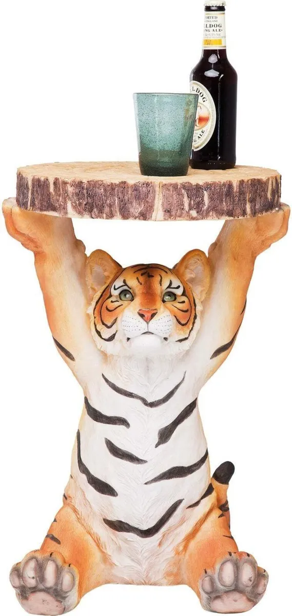 Side Table Animal Tiger Motif Gift Idea Round - Image 1