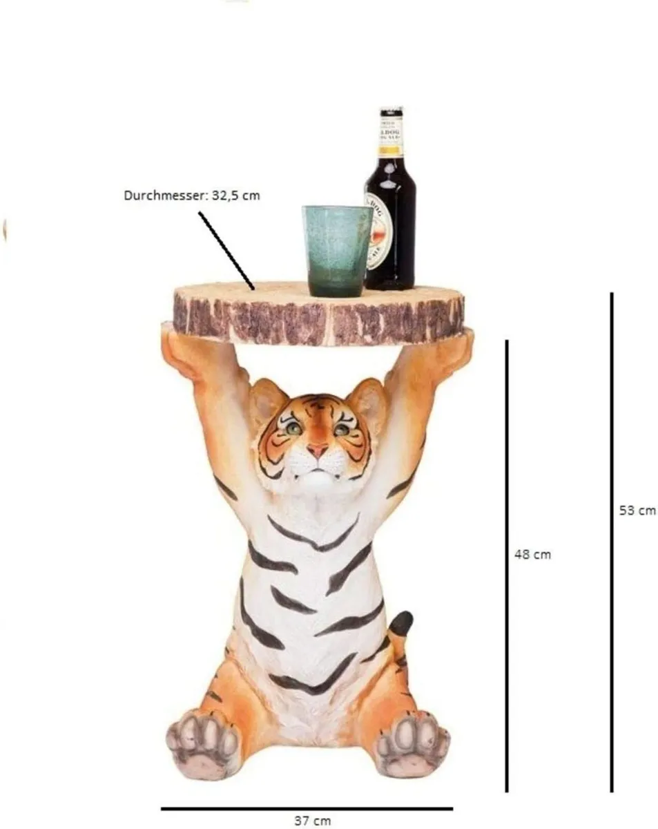 Side Table Animal Tiger Motif Gift Idea Round - Image 3