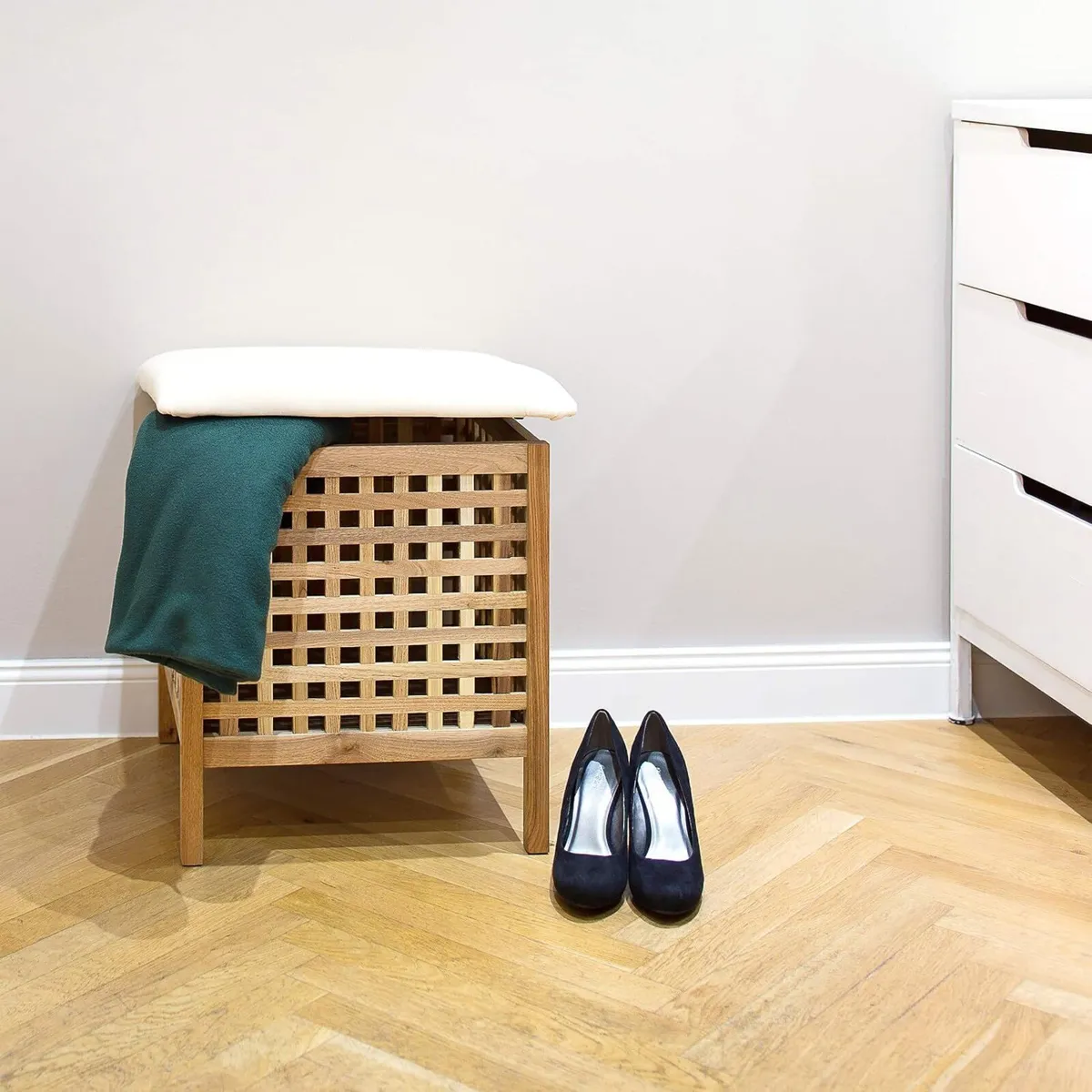 Walnut Storage Seat with Hamper - Image 2