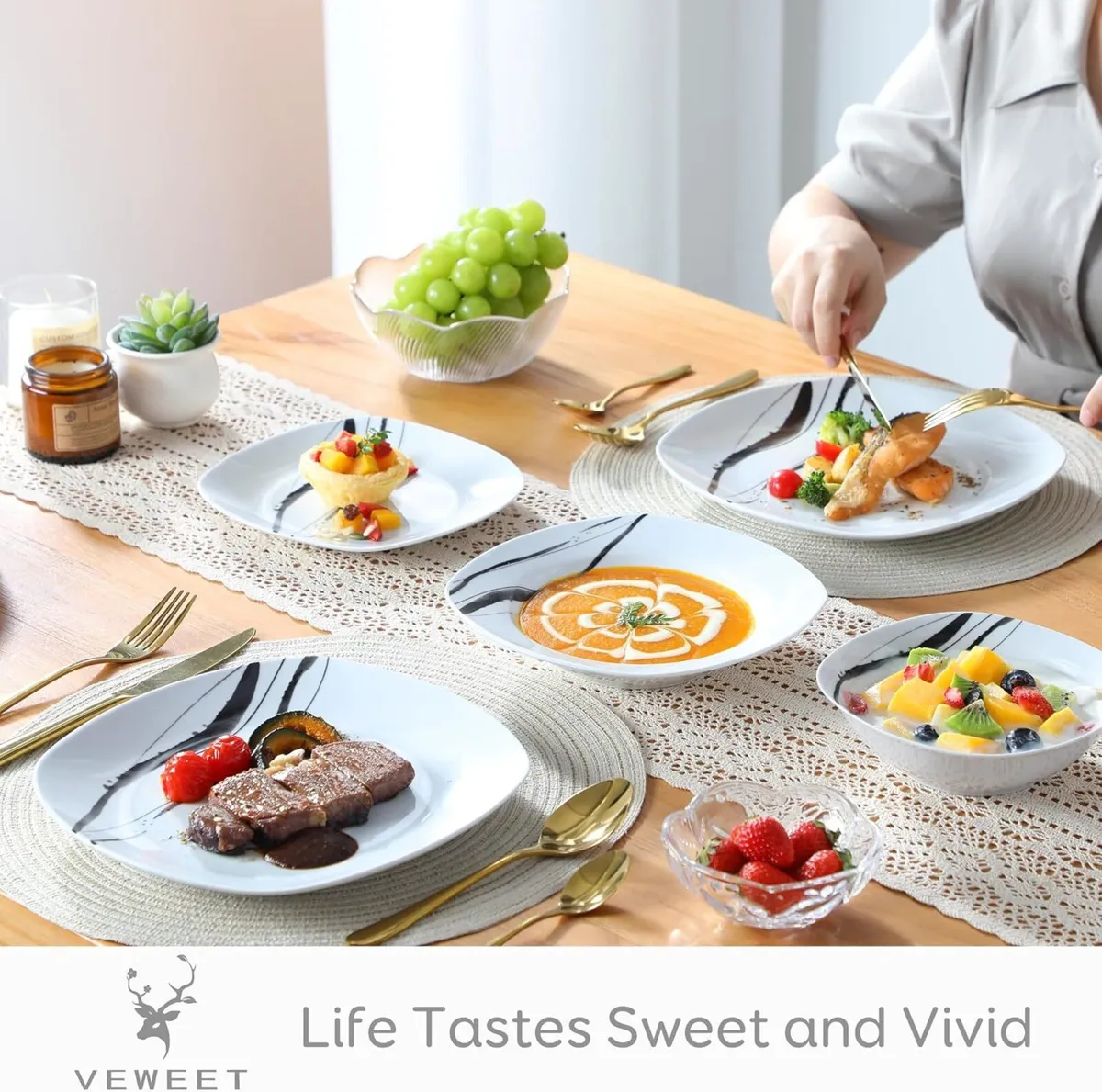 teresa' 24-Piece Dinner Set Lines Pattern - Image 2
