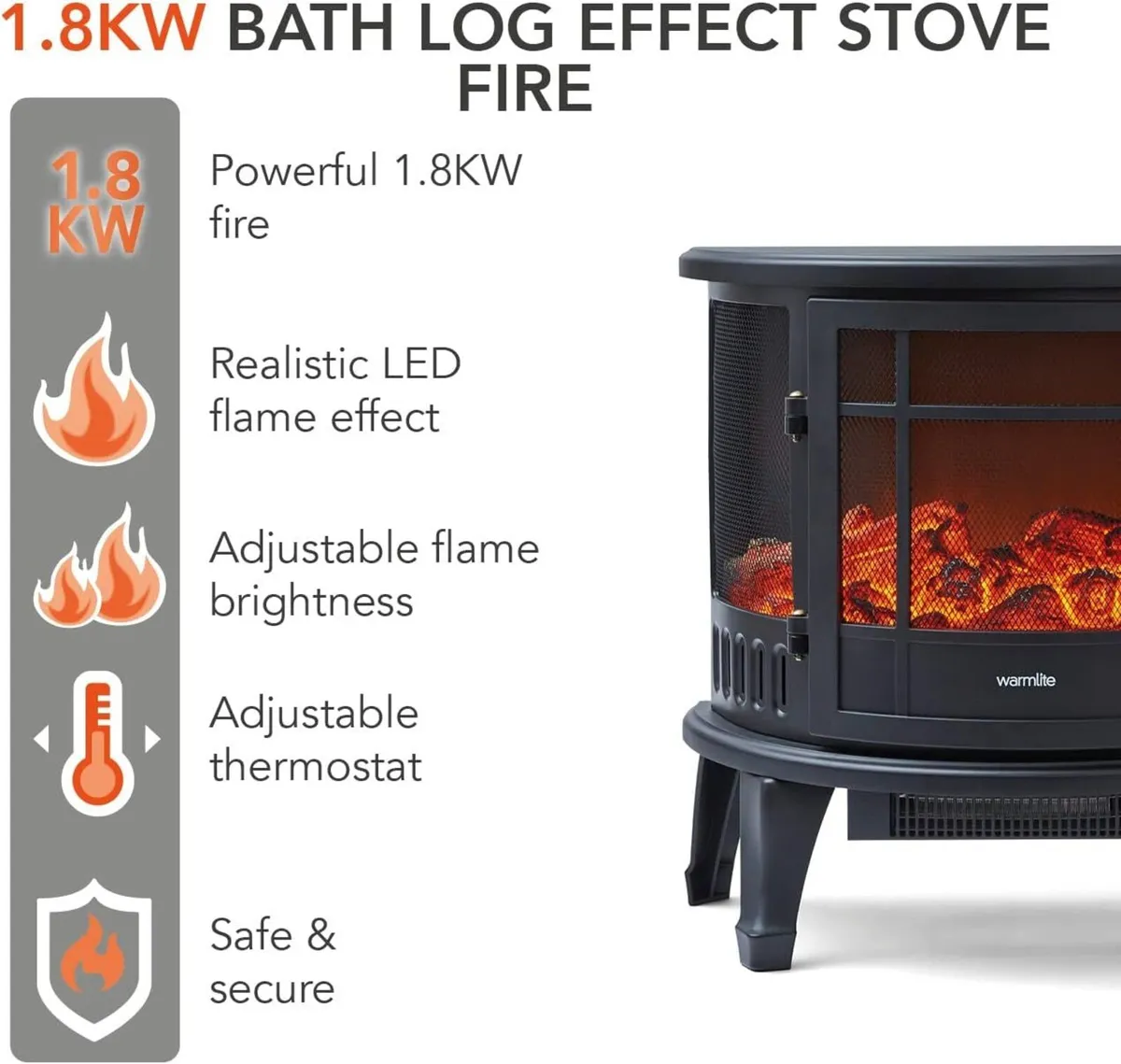 Bath Log Effect Fire with Adjustable Temperature - Image 2