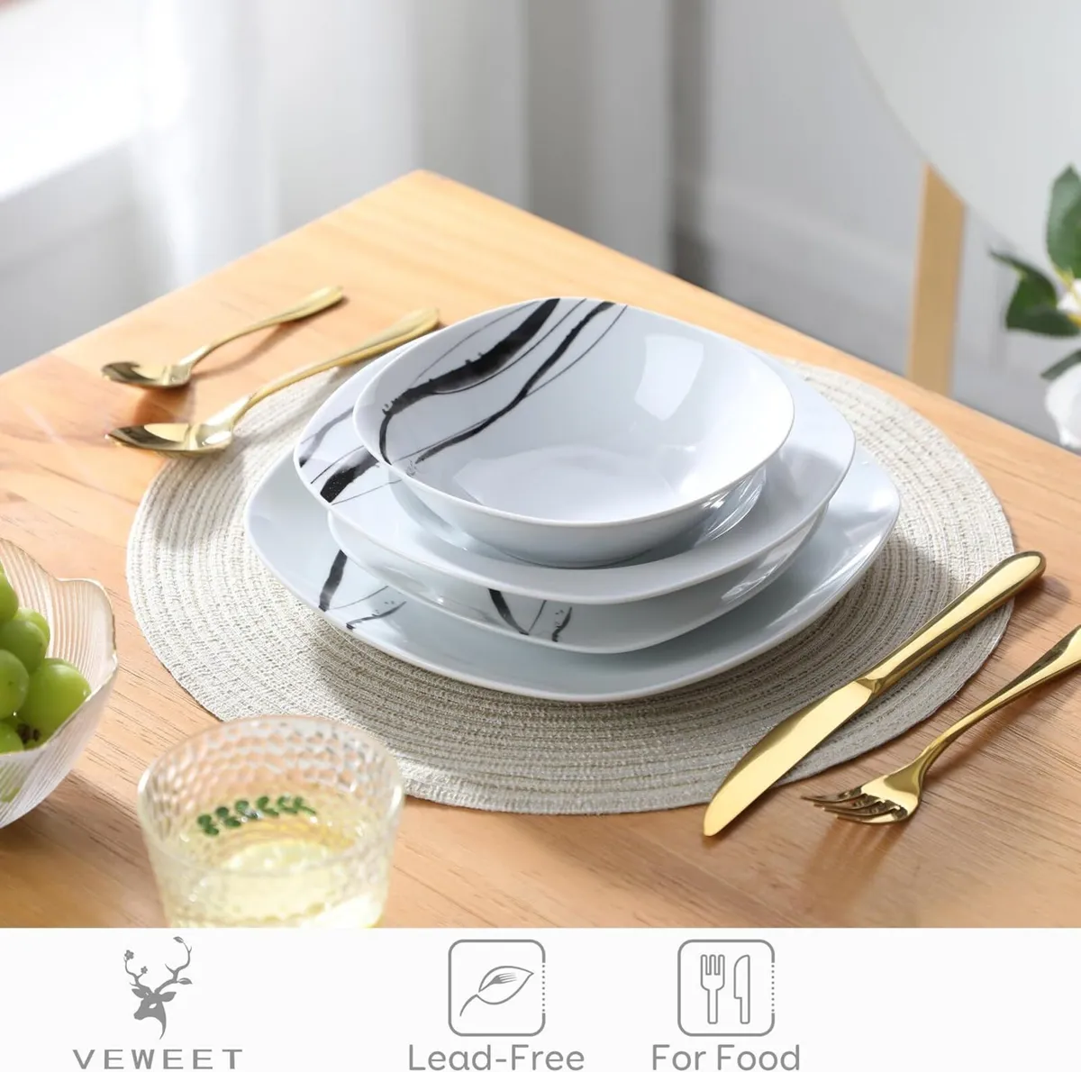 teresa' 24-Piece Dinner Set Lines Pattern - Image 4