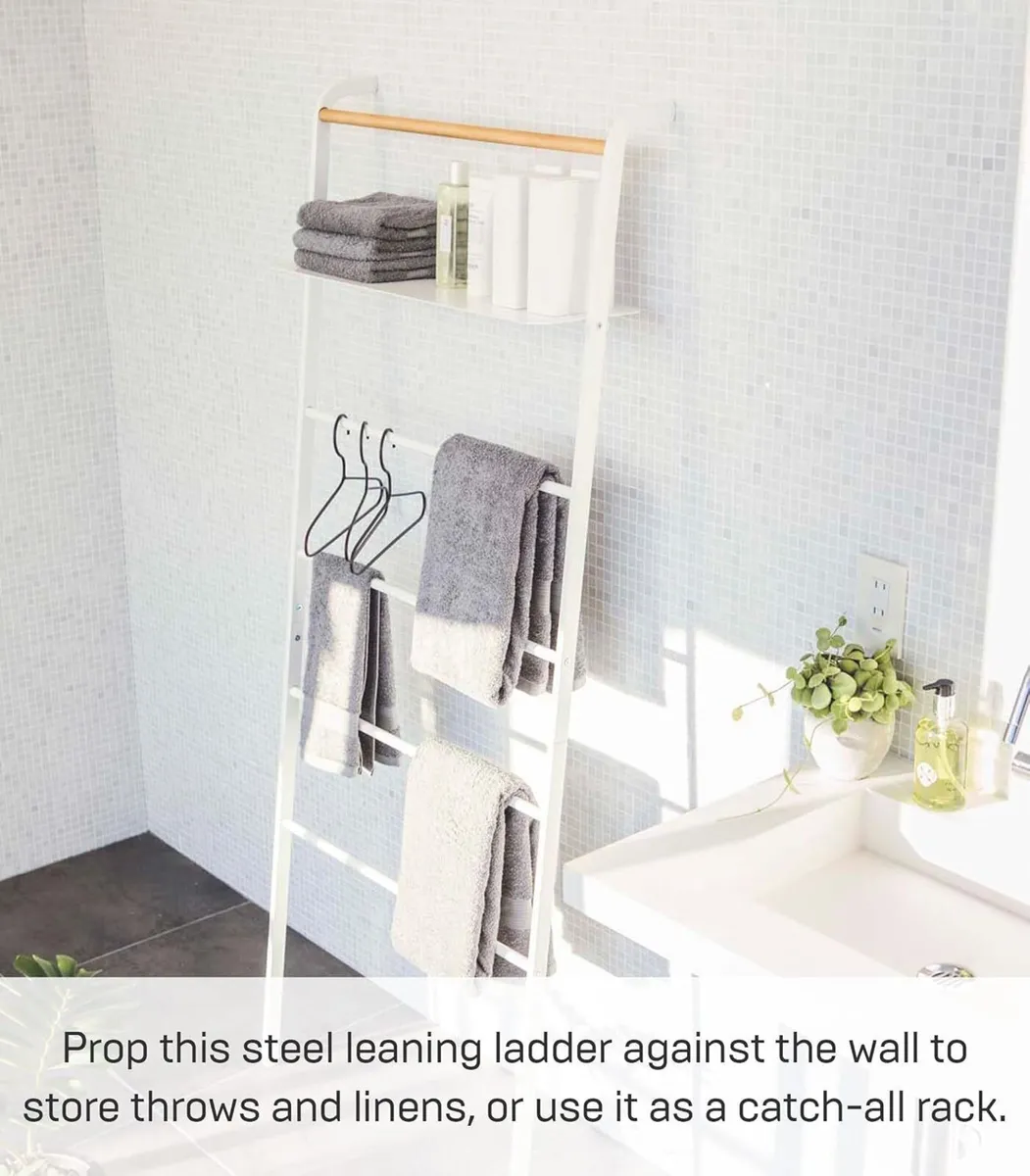 Ladder Hanger with Shelf Steel Wood Minimalist - Image 3