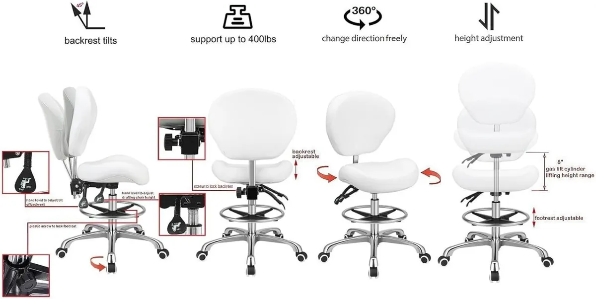 Adjustable Stools Drafting Chair with Backrest - Image 4