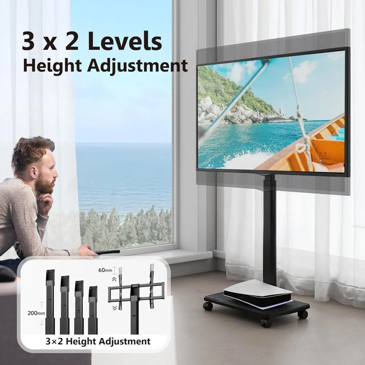 Mobile TV Stand on Wheels for 32–70 Inch - Image 3