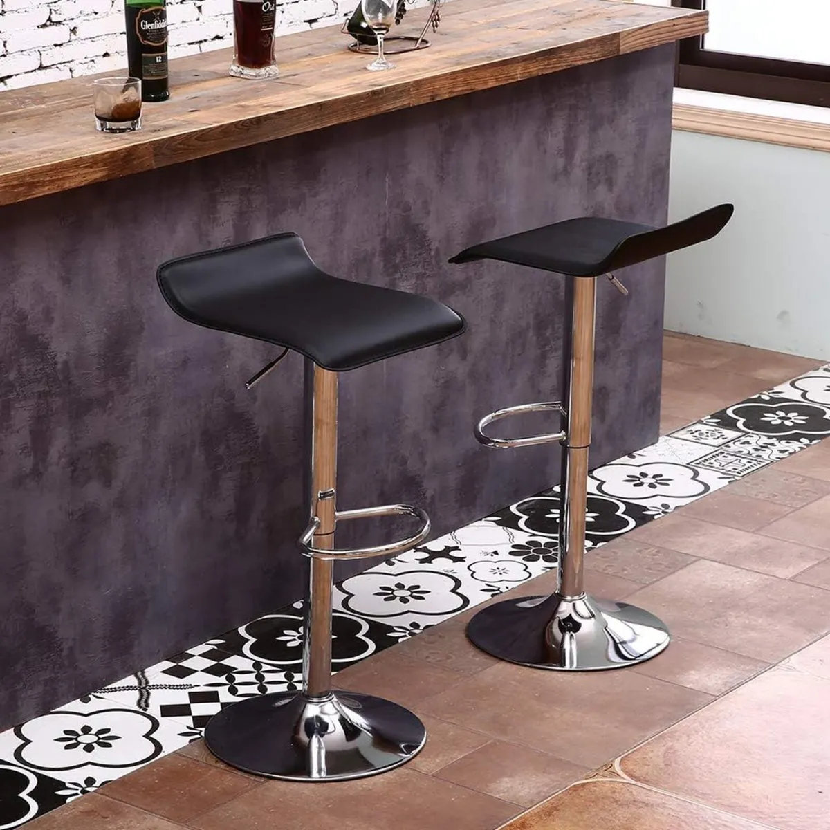 2 X Square Bar Stools PU Leather Swivel - Image 2