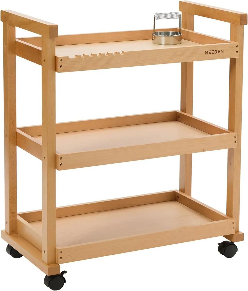 Rolling Art Supply Cart: Solid Beech Wood 3-Tier - Image 1