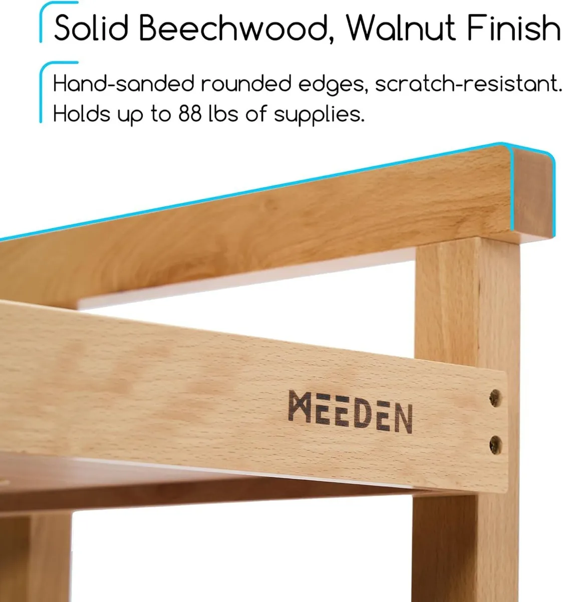 Rolling Art Supply Cart: Solid Beech Wood 3-Tier - Image 3