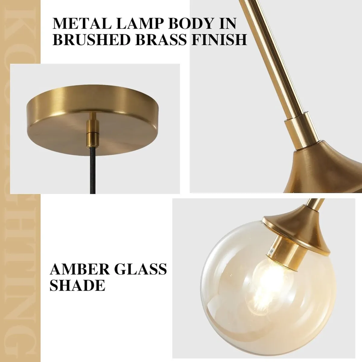 Lighting 7.1”mid-Century Modern Amber Glass Globe - Image 3
