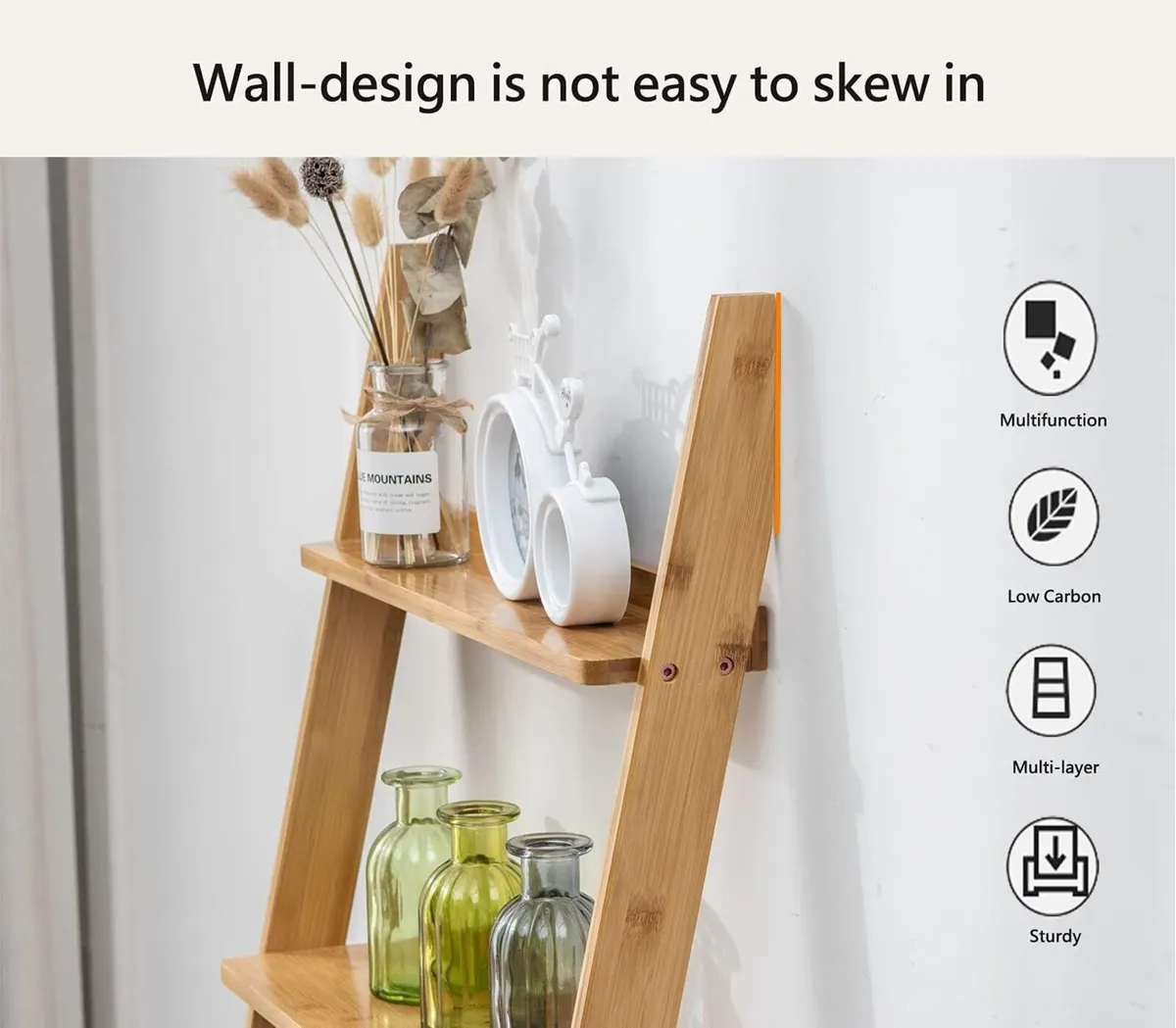 Bamboo Ladder Shelf 5-Tier Storage Rack Bookshelf - Image 4