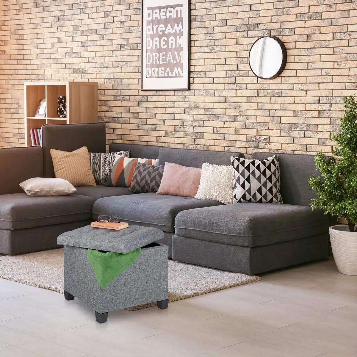 Seat Stool with Storage Space Ottoman Foam Padding - Image 2
