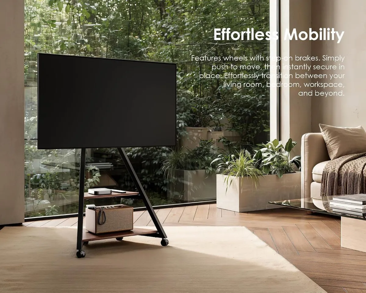 Mobile TV Stand on Wheels with 2 Shelves - Image 3