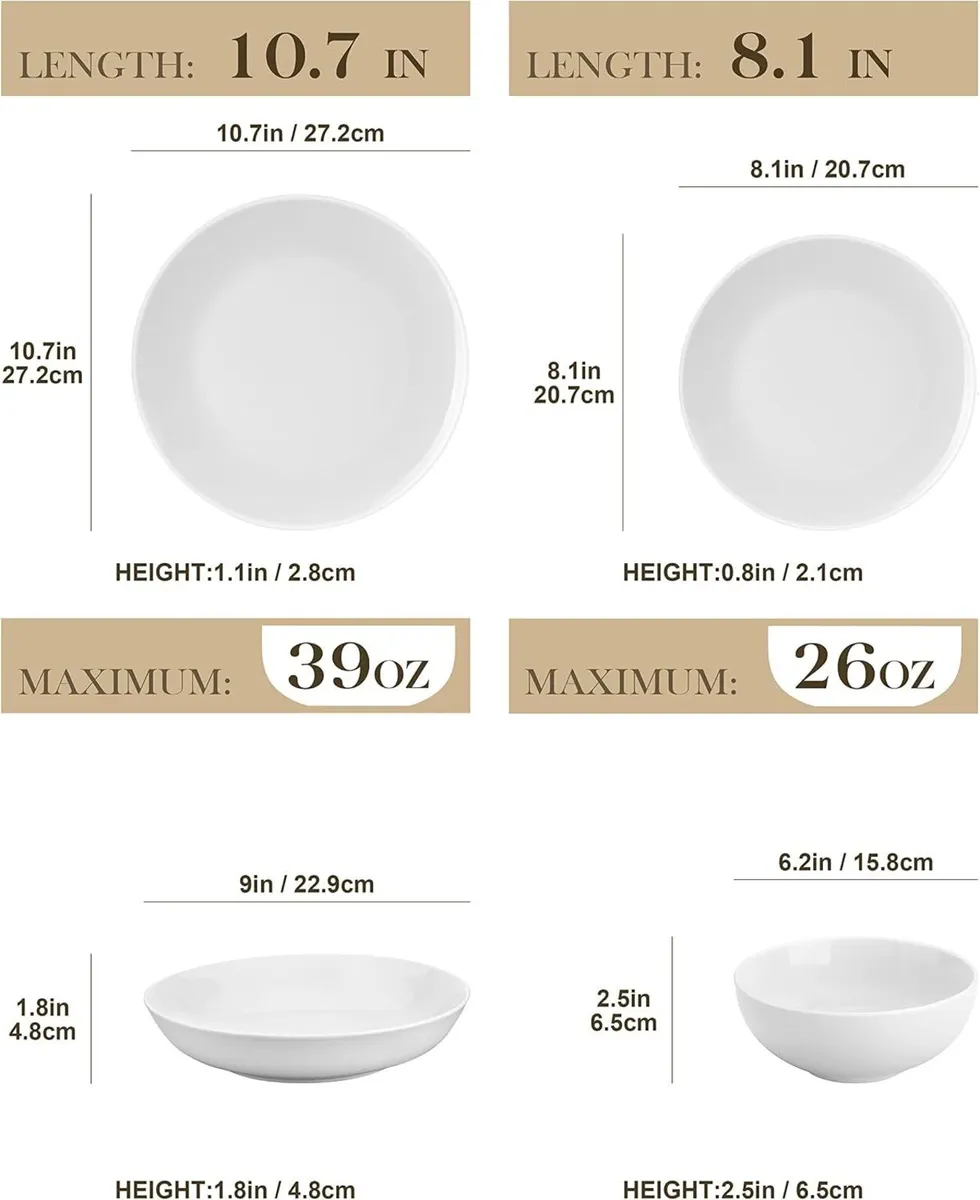 Dinner Sets 24-Piece Porcelain Plates and Bowls - Image 2