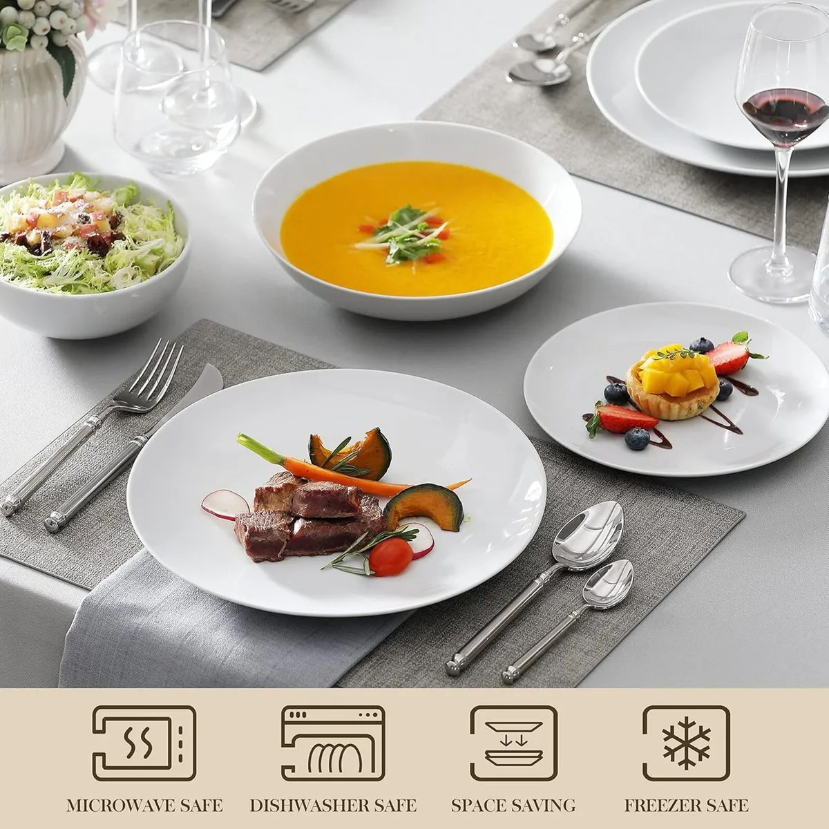 Dinner Sets 24-Piece Porcelain Plates and Bowls - Image 4