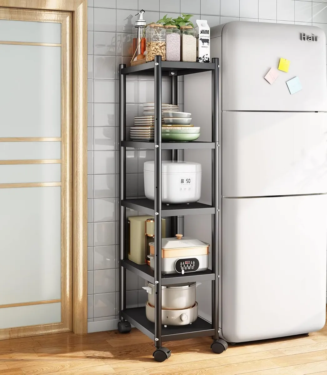 5 Tier Metal Shelving Unit Swivel Wheels - Image 1