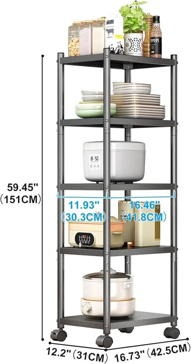 5 Tier Metal Shelving Unit Swivel Wheels - Image 2