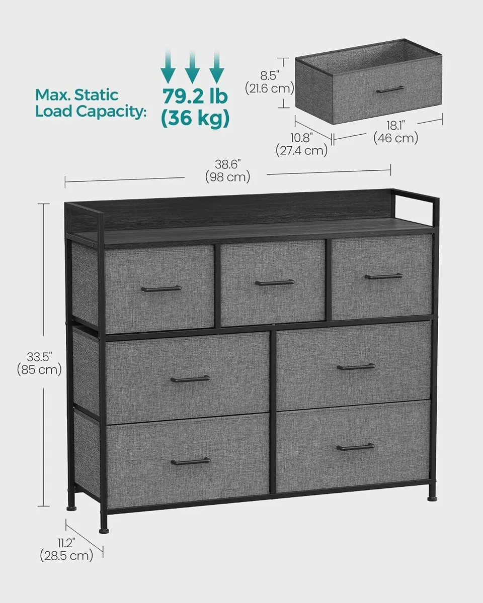 Chest of Drawers Bedroom Cabinet 7 Fabric - Image 2