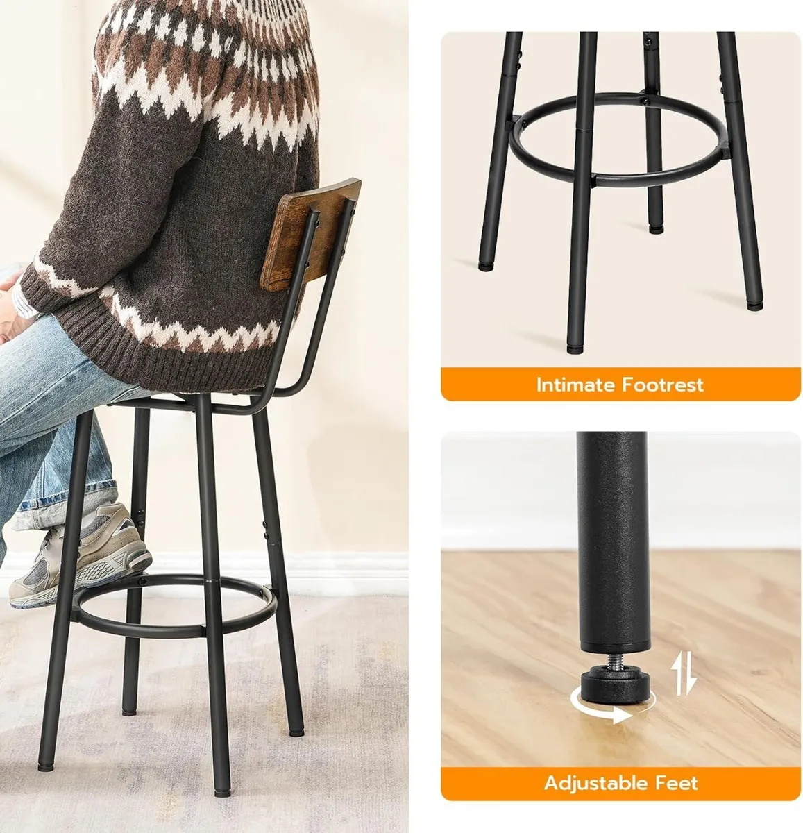 Bar Stools Breakfast Kitchen with Backs - Image 4