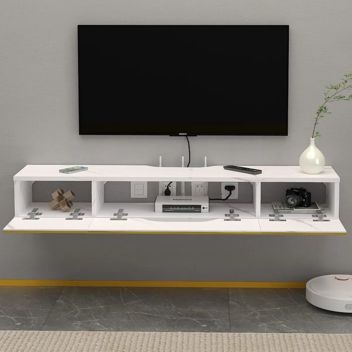Floating TV Unit Wall Mounted Cabinet Shelves - Image 3
