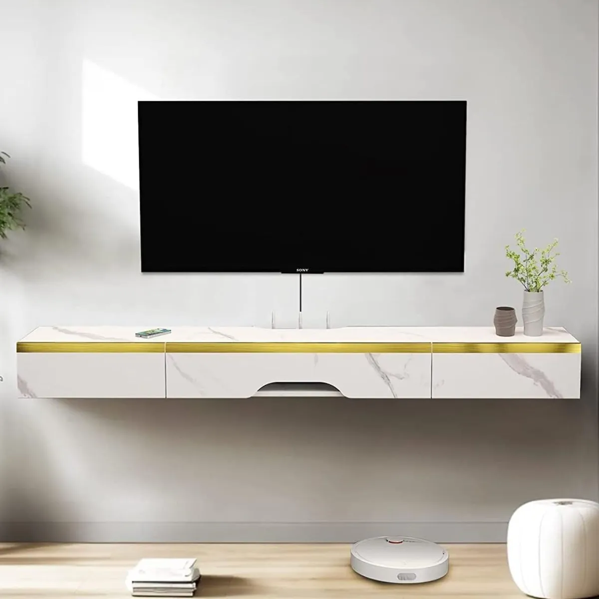Floating TV Unit Wall Mounted Cabinet Shelves - Image 1