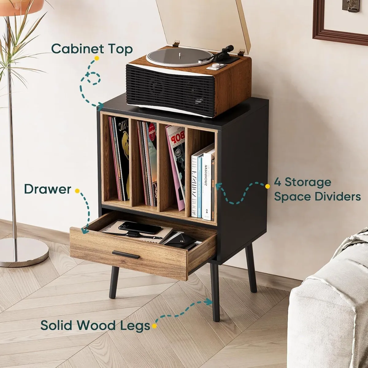 Record Player Stand with Nesting Vinyl Storage - Image 3