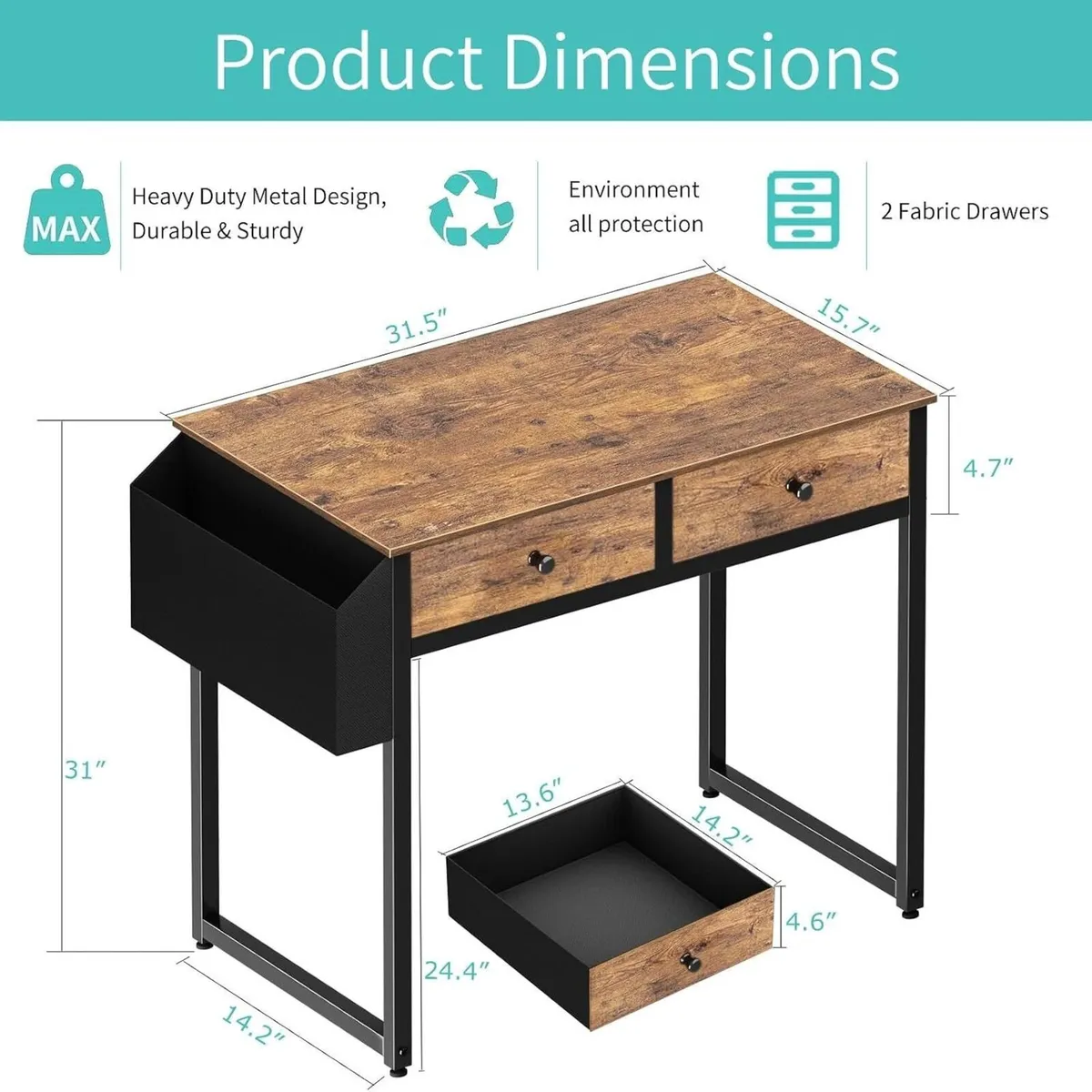 Small Computer Desk with 2 Drawers Home - Image 3