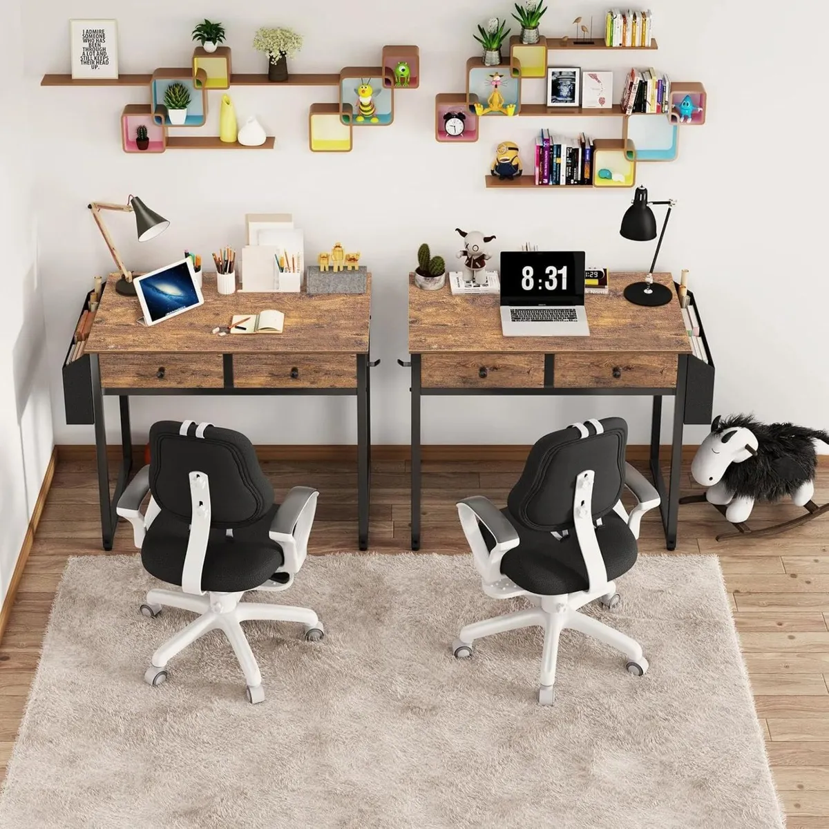 Small Computer Desk with 2 Drawers Home - Image 4