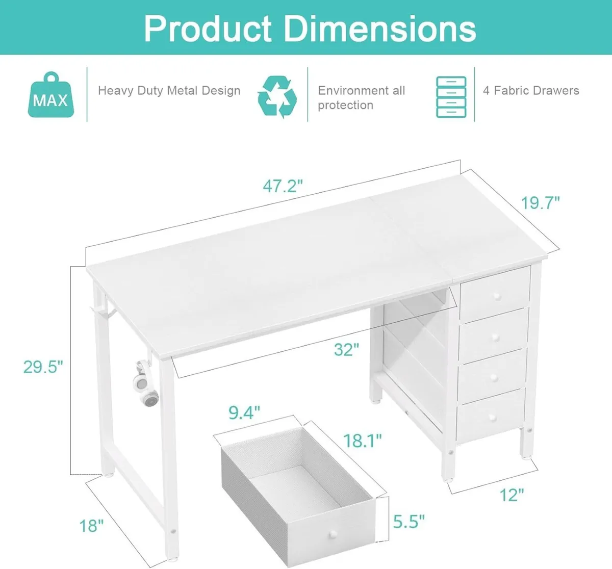 Computer Desk with Fabric Drawers 120CM - Image 3