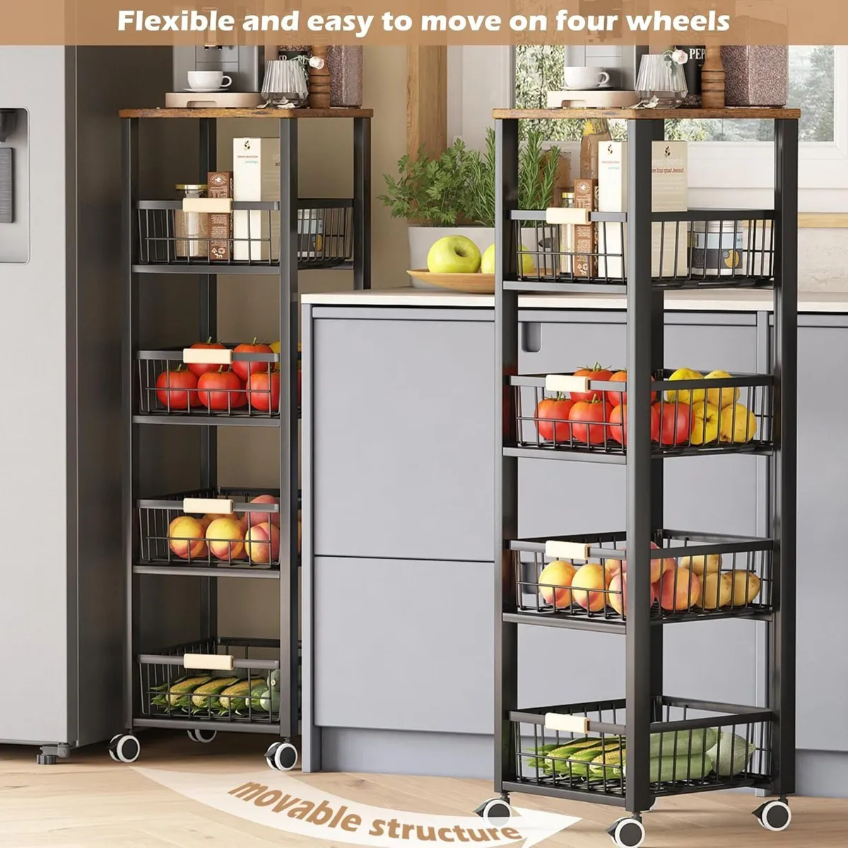 5-Tier Kitchen Storage Trolley Pull-Out Fruit - Image 3