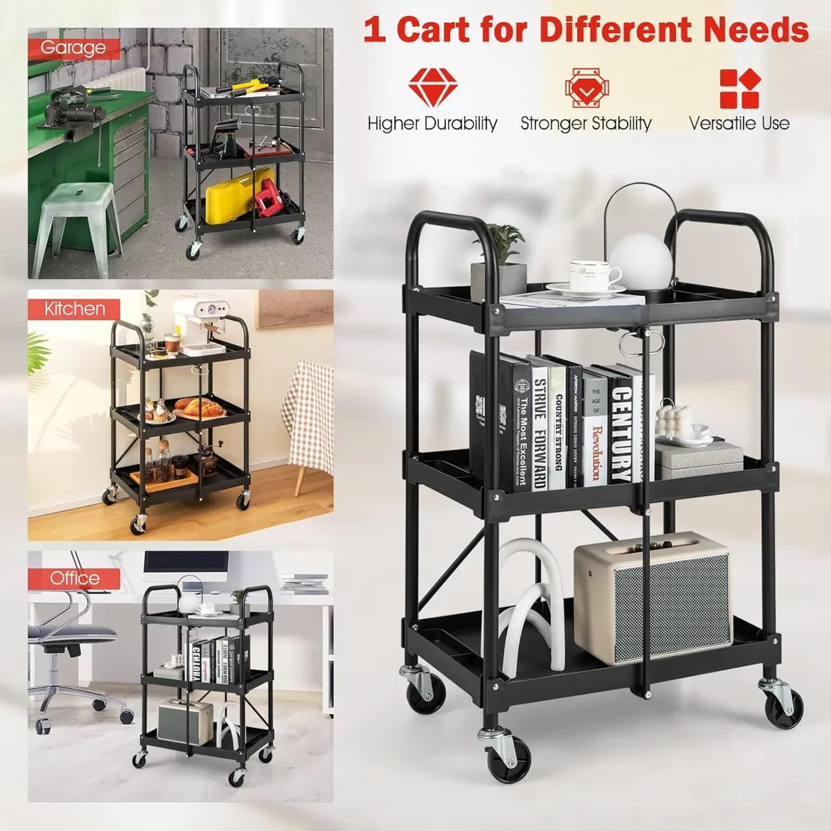 3-Tier Folding Tool Trolley Metal Frame Service - Image 2