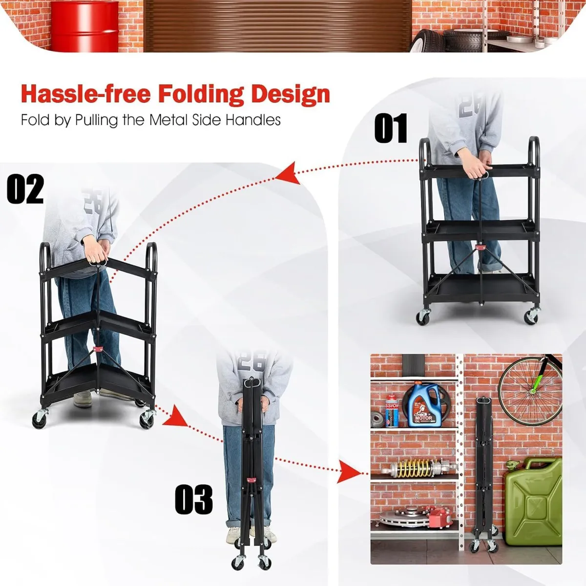 3-Tier Folding Tool Trolley Metal Frame Service - Image 4