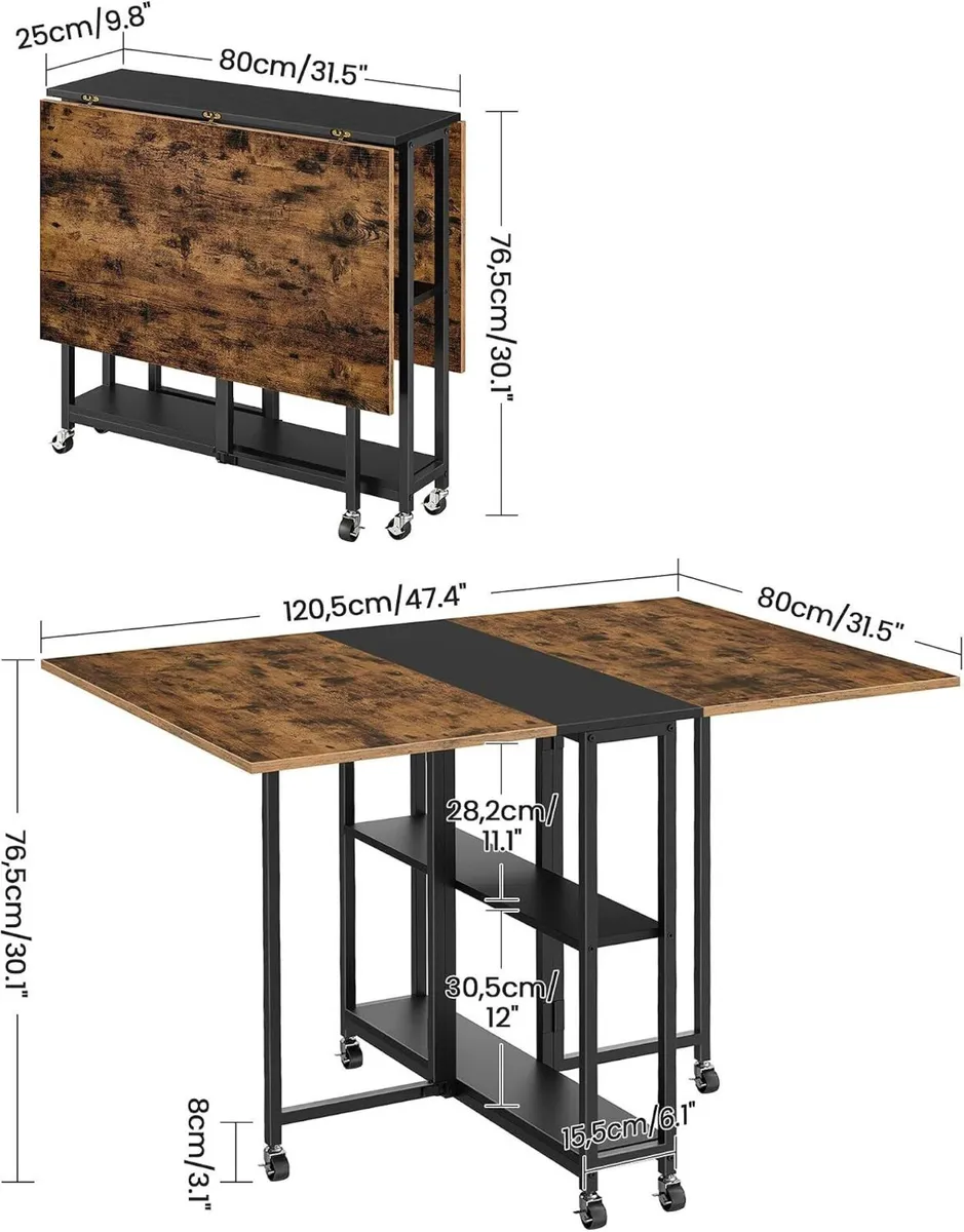 Folding Dining Table Movable Expandable Kitchen - Image 3