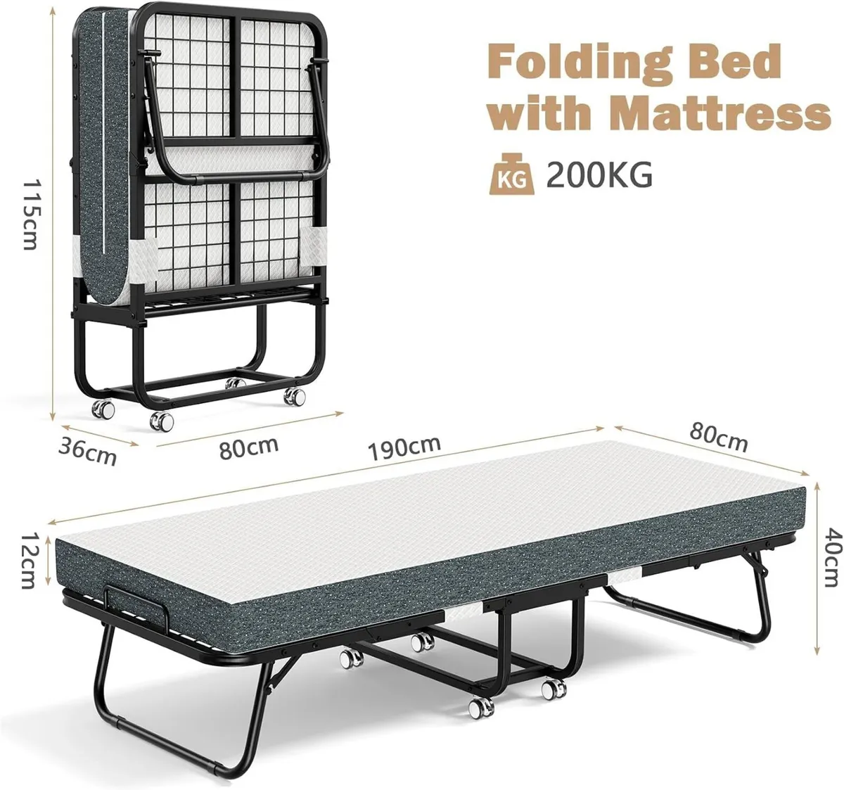 Folding Bed with 12.5CM Thick Luxurious Memory - Image 3