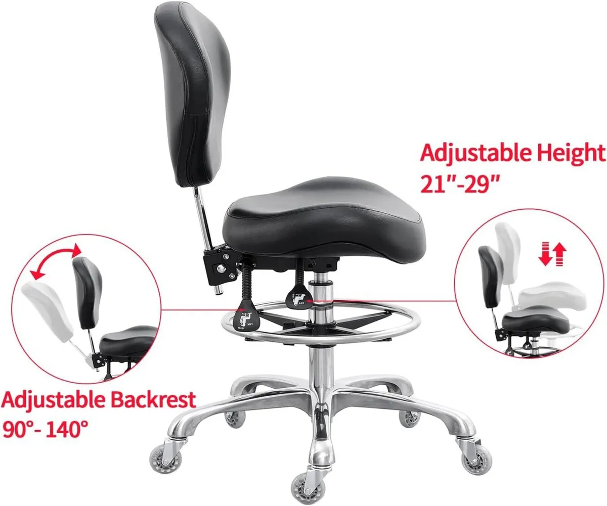 Chair Adjustable Tall Shop Stool Rolling with Back - Image 3