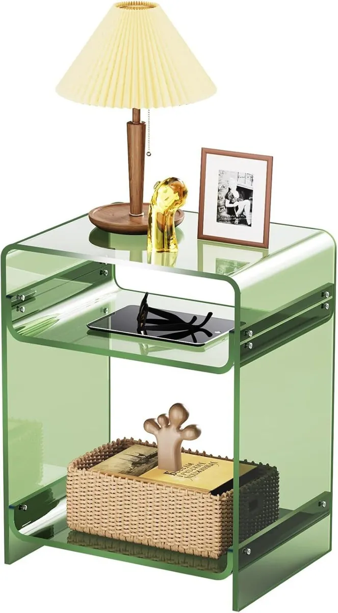 Acrylic End Table with Storage Shelf Clear Side - Image 1