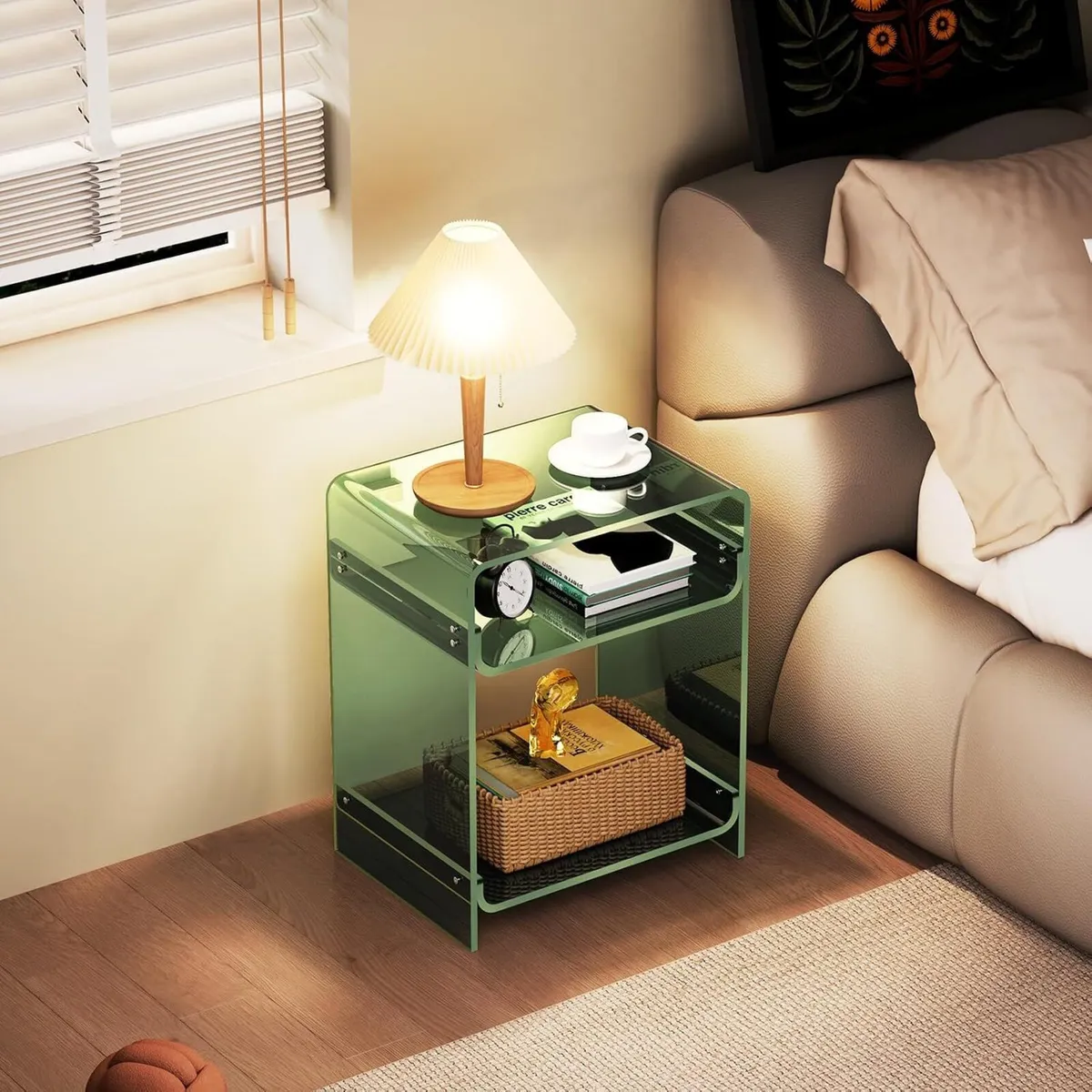 Acrylic End Table with Storage Shelf Clear Side - Image 2