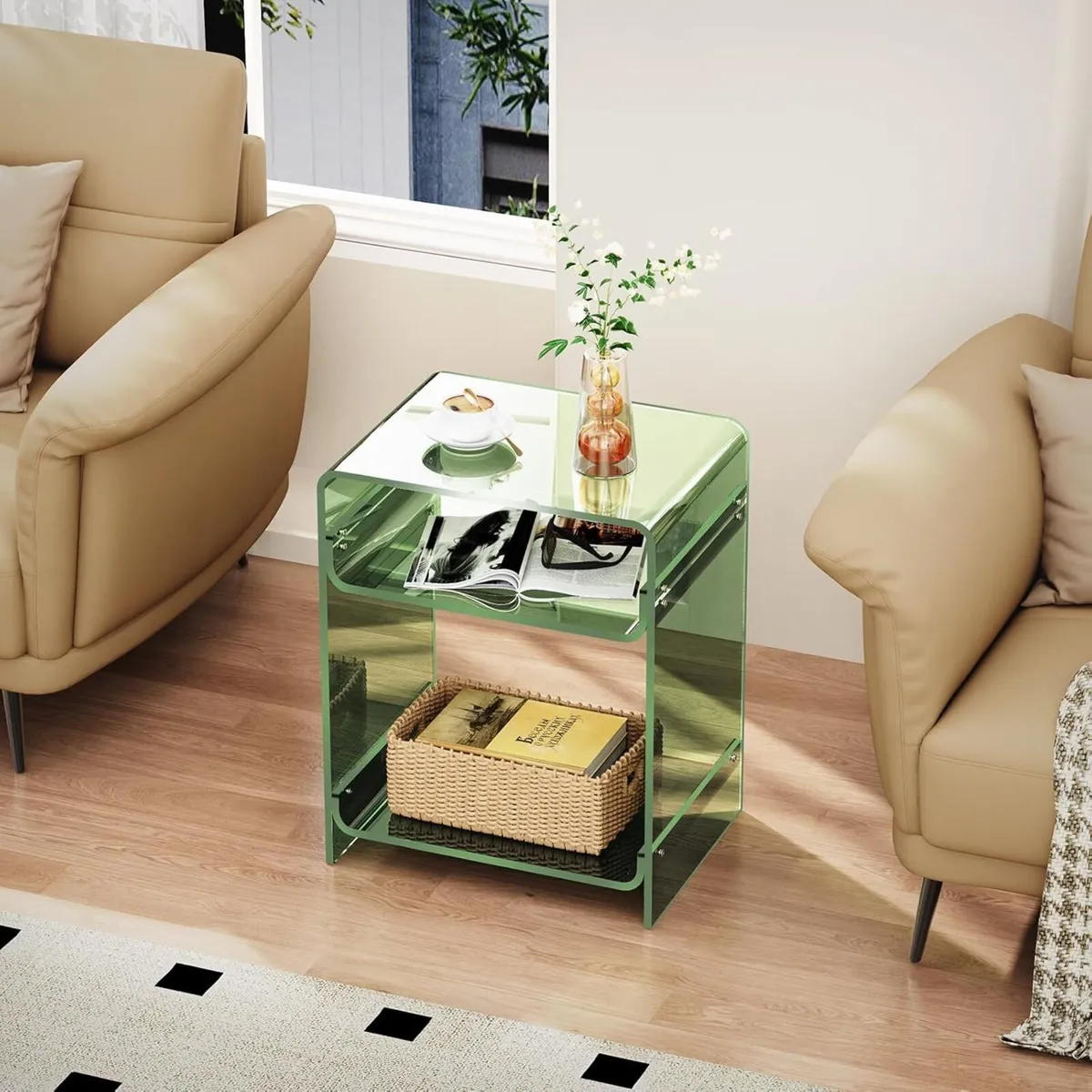 Acrylic End Table with Storage Shelf Clear Side - Image 4