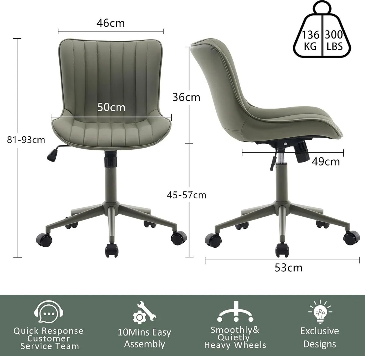 Home Office Chair Swivel Armless Desk All - Image 2