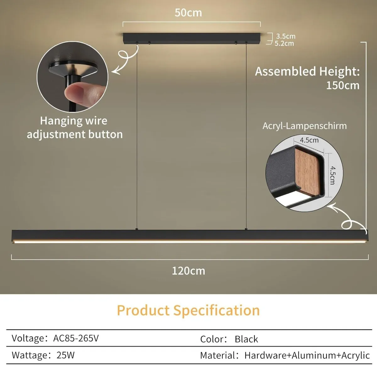 Modern Linear Pendant Light with Remote Control - Image 2