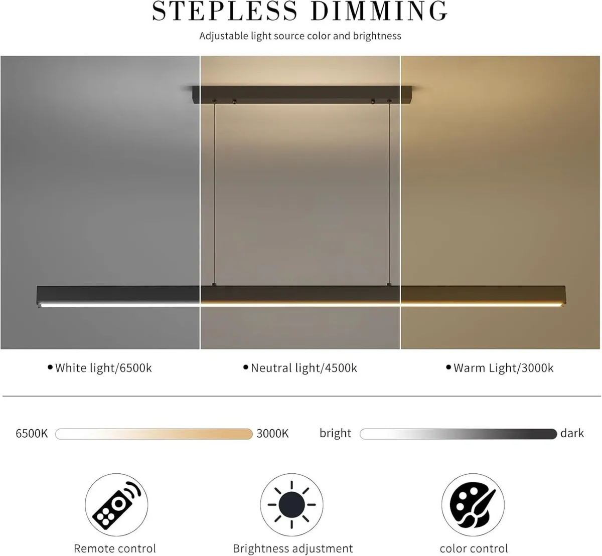 Modern Linear Pendant Light with Remote Control - Image 3