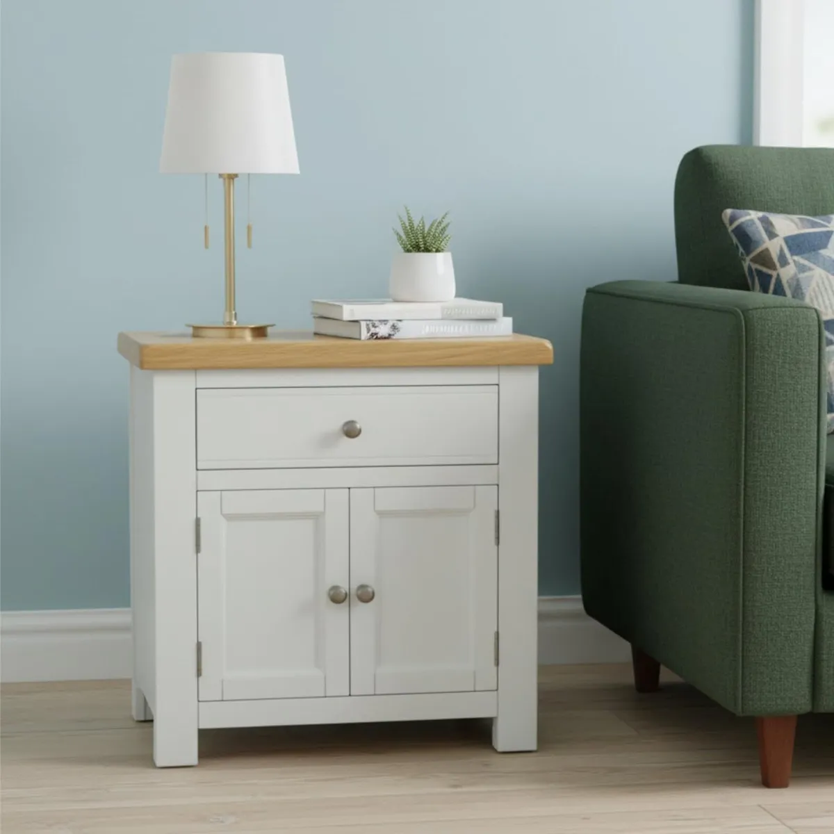 Small Cabinet with Drawer Painted Storage Oak Top - Image 3