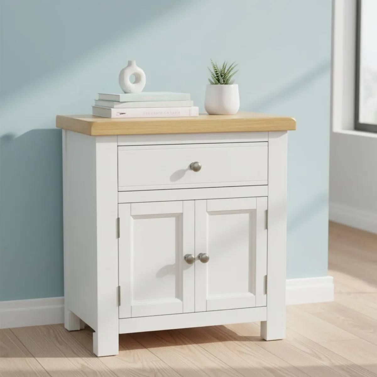Small Cabinet with Drawer Painted Storage Oak Top - Image 2