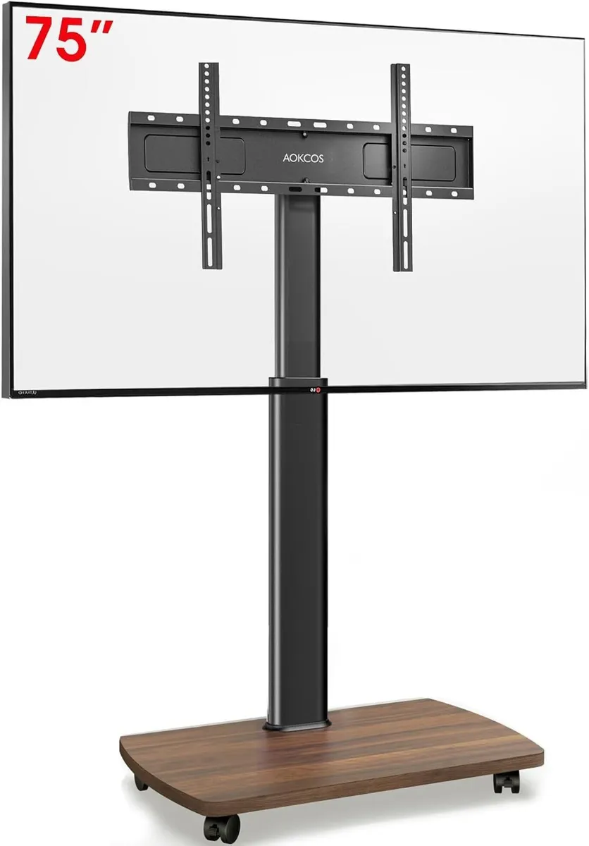 Mobile TV Stand on Wheels with Wooden Base - Image 1