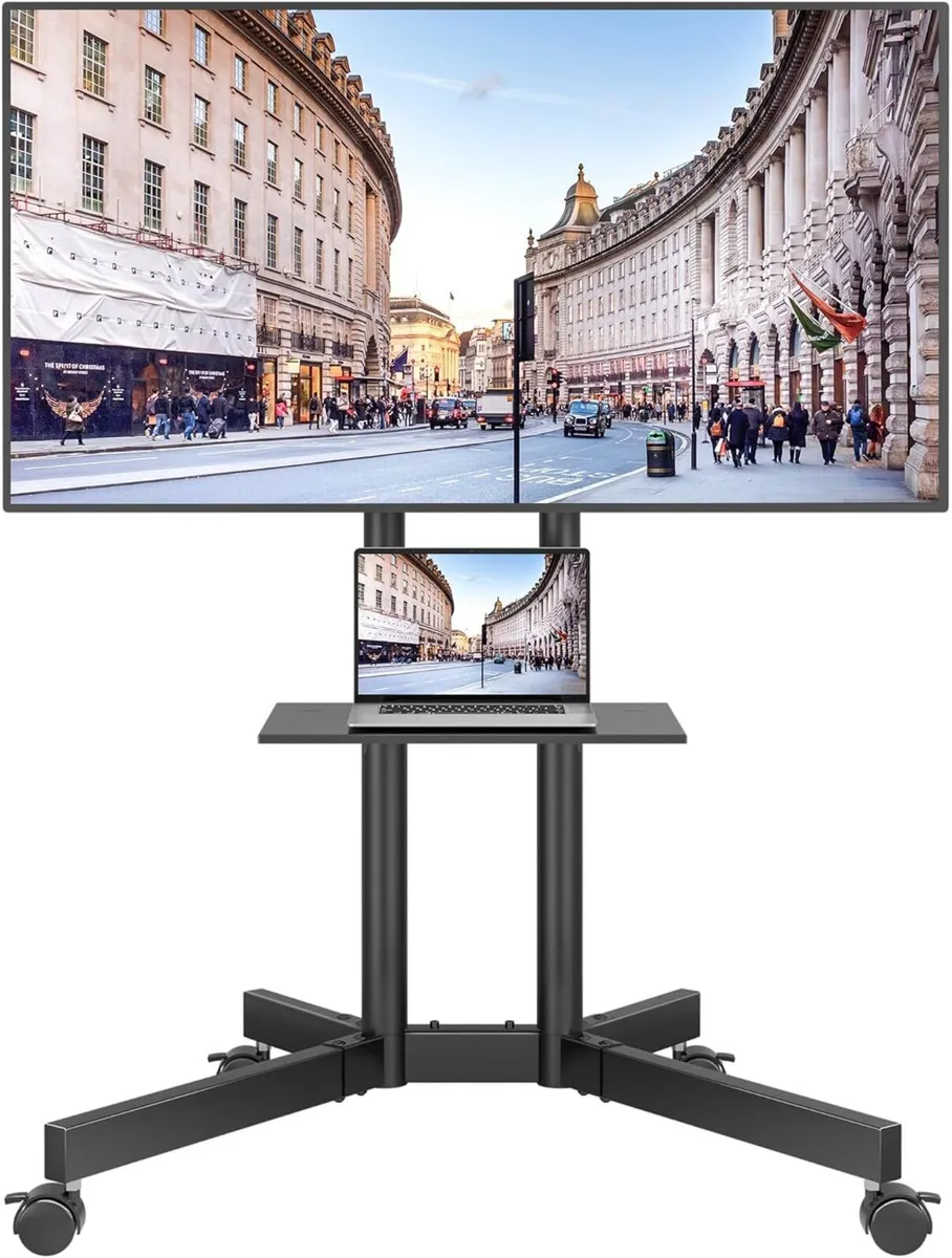 Mobile TV Stand on Wheels Tilt Height Adjustable - Image 1